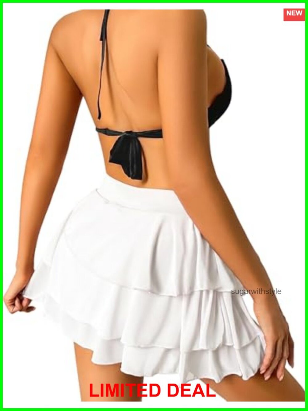 Layered Mesh Mini Skort Ruffle Hem Built-in Shorts High Rise - Picture 4 of 6